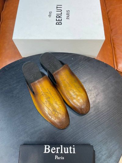 Berluti Black and yellow calfskin Leather Shoes-Berluti Man Business Leather Shoes